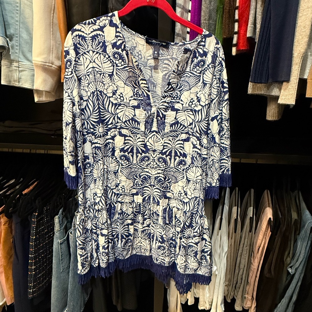 Navy and White Floral dress or coverup